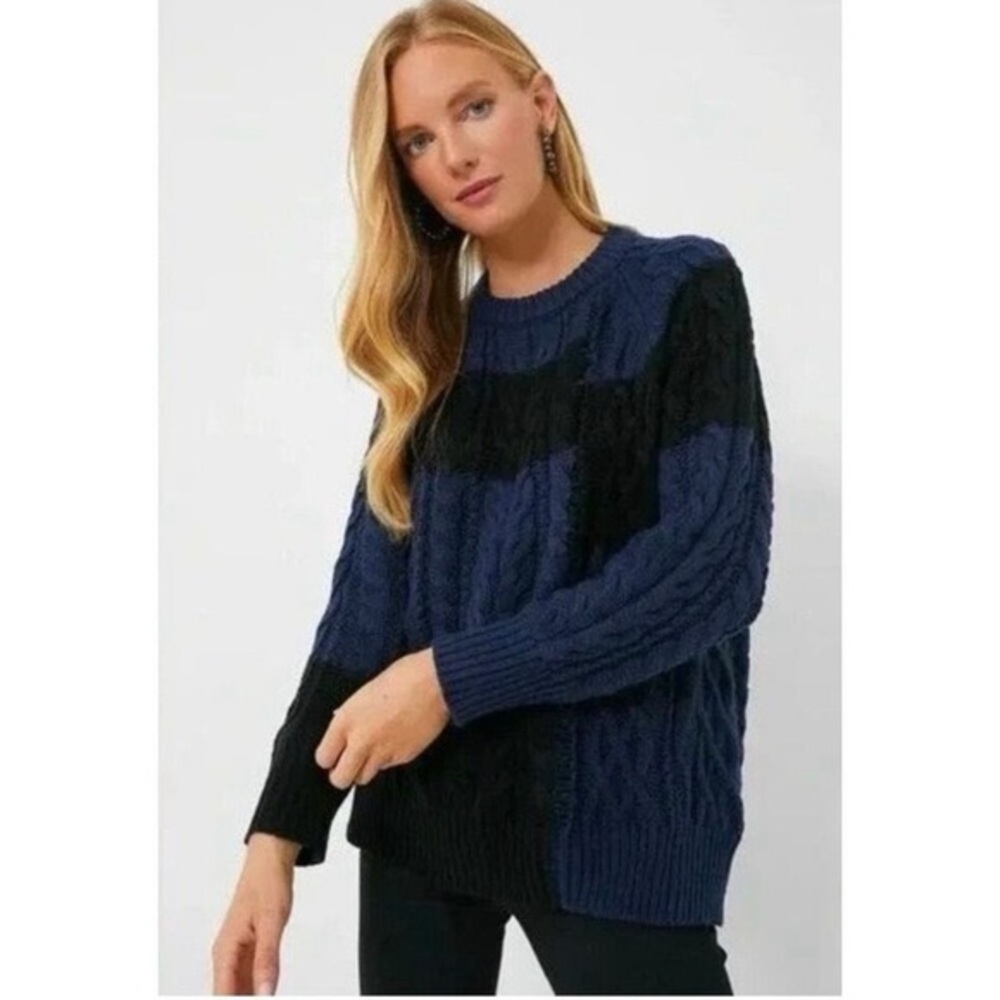 Tuckernuck Navy/ Black Color Block Chunky knit sweater Womens Sz S